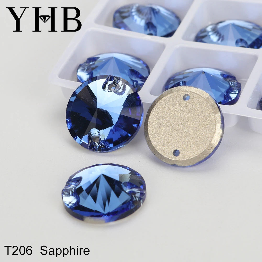 Strass à coudre YHB Crystal Rivoli – Pierres à coudre plates en verre pour vêtements, sacs et artisanat de bricolage
