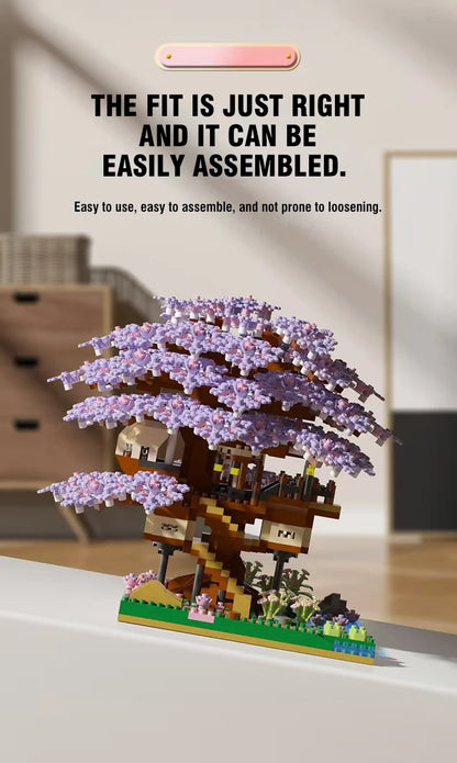 DIY Sakura Tree Building Blocks Set – Cherry Blossom Treehouse Model with LED Lights Romantic Gift Decor