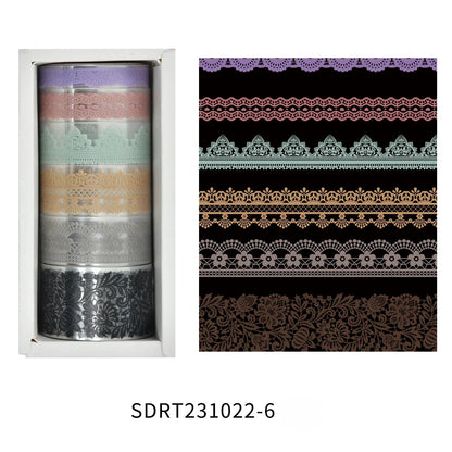 Juego de 6 rollos de cinta washi PET retro de encaje – Cinta adhesiva decorativa para diario, álbum de recortes, bullet journal y manualidades