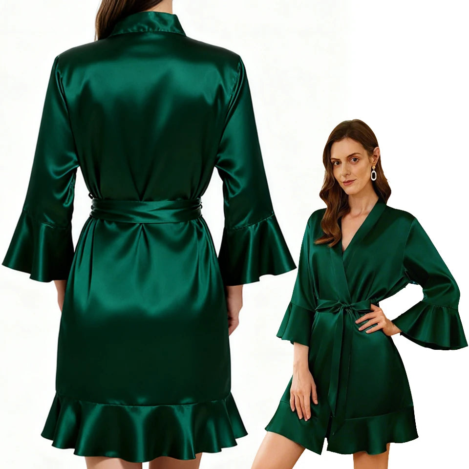 Elegant Satin Bathrobe – Personalized Wedding Date Bride Bridesmaid Robe Gift for Bridal Party Women