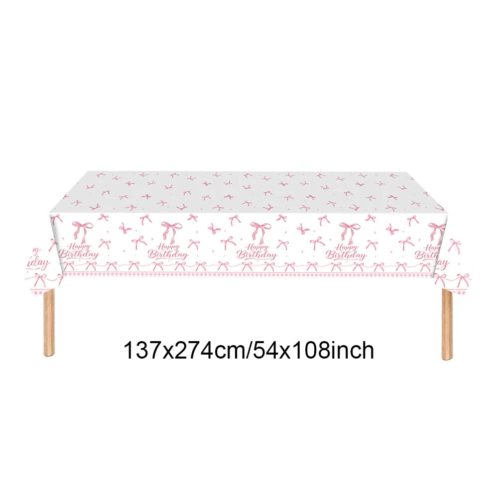 Kit de Fête d'Anniversaire Rose – Thème Princesse Bannière, Ballons Nœud, Pailles, Assiettes en Papier Jetables, Serviettes et Gobelets Vaisselle Décorations pour Fêtes d'Anniversaire de Filles