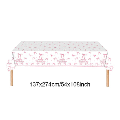 Kit de Fête d'Anniversaire Rose – Thème Princesse Bannière, Ballons Nœud, Pailles, Assiettes en Papier Jetables, Serviettes et Gobelets Vaisselle Décorations pour Fêtes d'Anniversaire de Filles