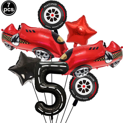 Racing Car Birthday Party Decorations – Race Car, Tire Wheel, Traffic Cone & Checkered Balloons for Kids' Racing-Themed Parties