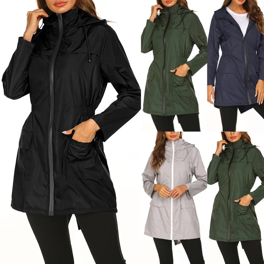 Women’s Lightweight Waterproof Raincoat – Long Hooded Windbreaker Jacket for Hiking, Climbing, Outdoor Activities & Rainy Weather