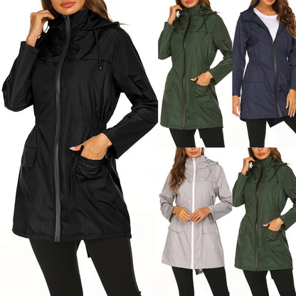 Women’s Lightweight Waterproof Raincoat – Long Hooded Windbreaker Jacket for Hiking, Climbing, Outdoor Activities & Rainy Weather