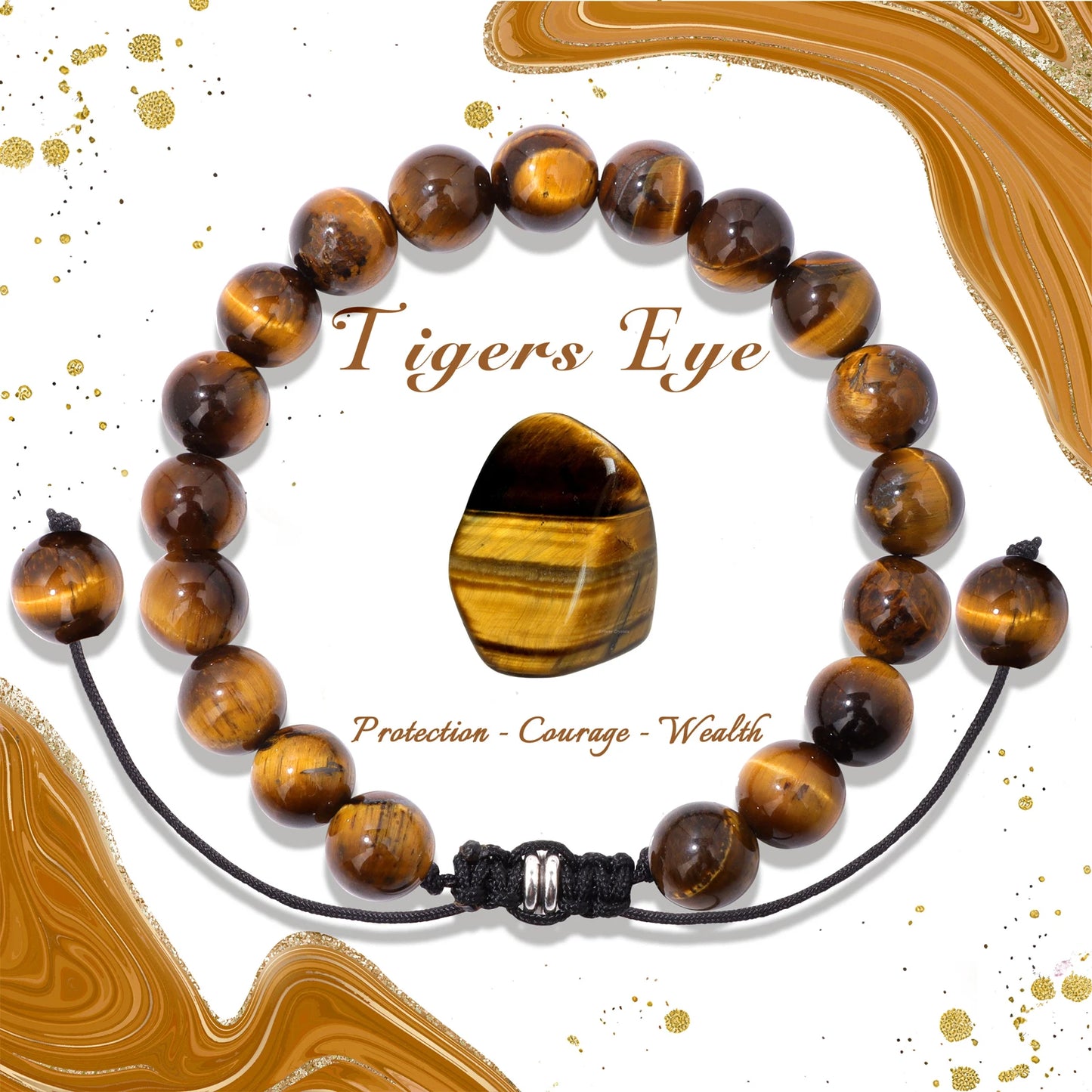 Bracelet perles de tourmaline noire naturelle – Bracelet ajustable tressé en corde avec carte cadeau pour hommes et femmes