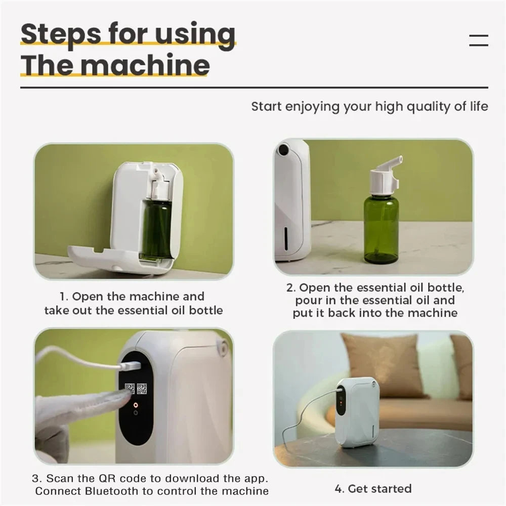 Diffuseur d'arômes – Machine à parfum couvrant 200 m³, diffuseur de parfum intelligent avec contrôle via application Bluetooth, distributeur d'huiles essentielles pour la maison, le bureau et la purification de l'air intérieur