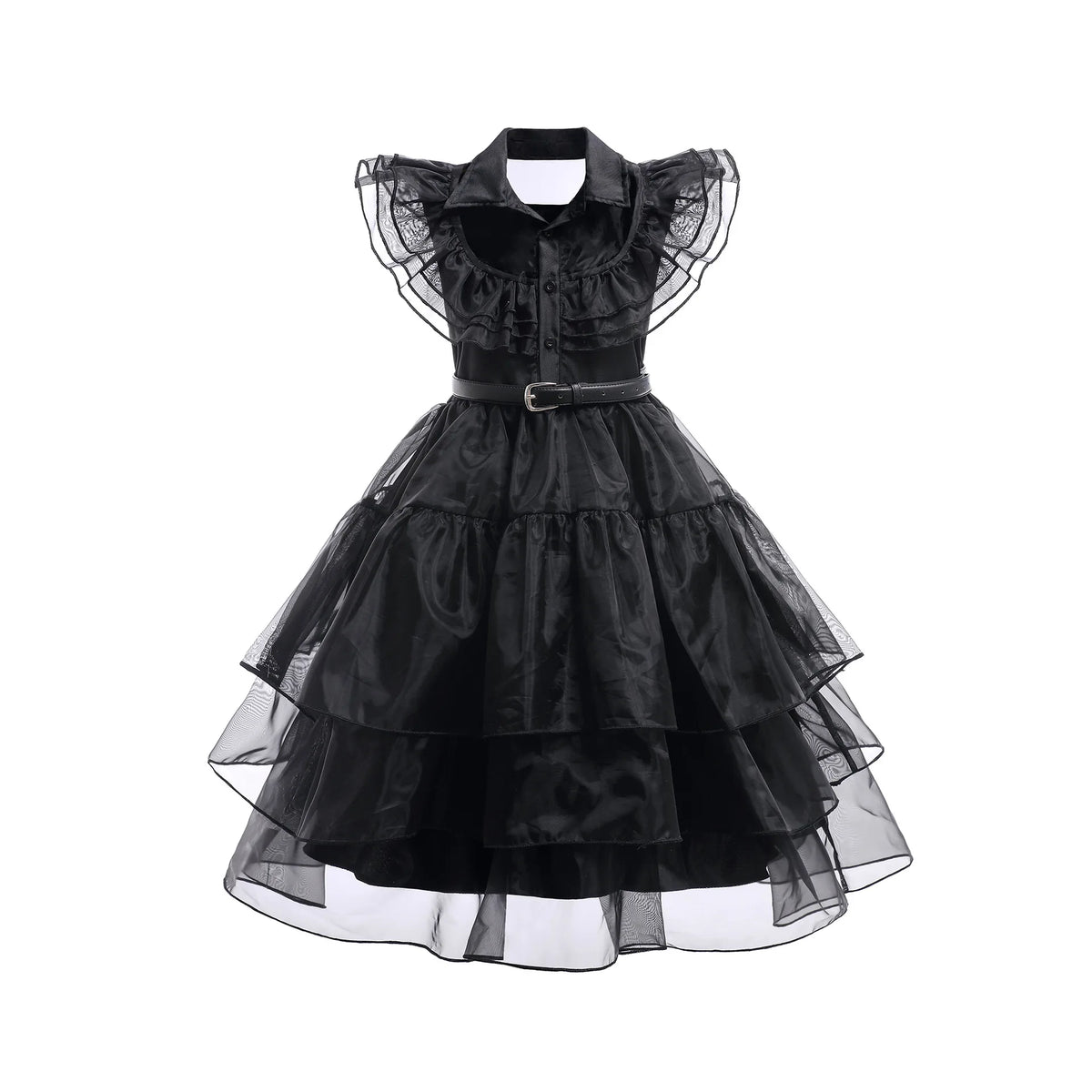 Girls’ Wednesday Addams Cosplay Costume Dress – Gothic Mesh Party Dress for Kids, Halloween Carnival Dress-Up Outfit, Ages 4–12