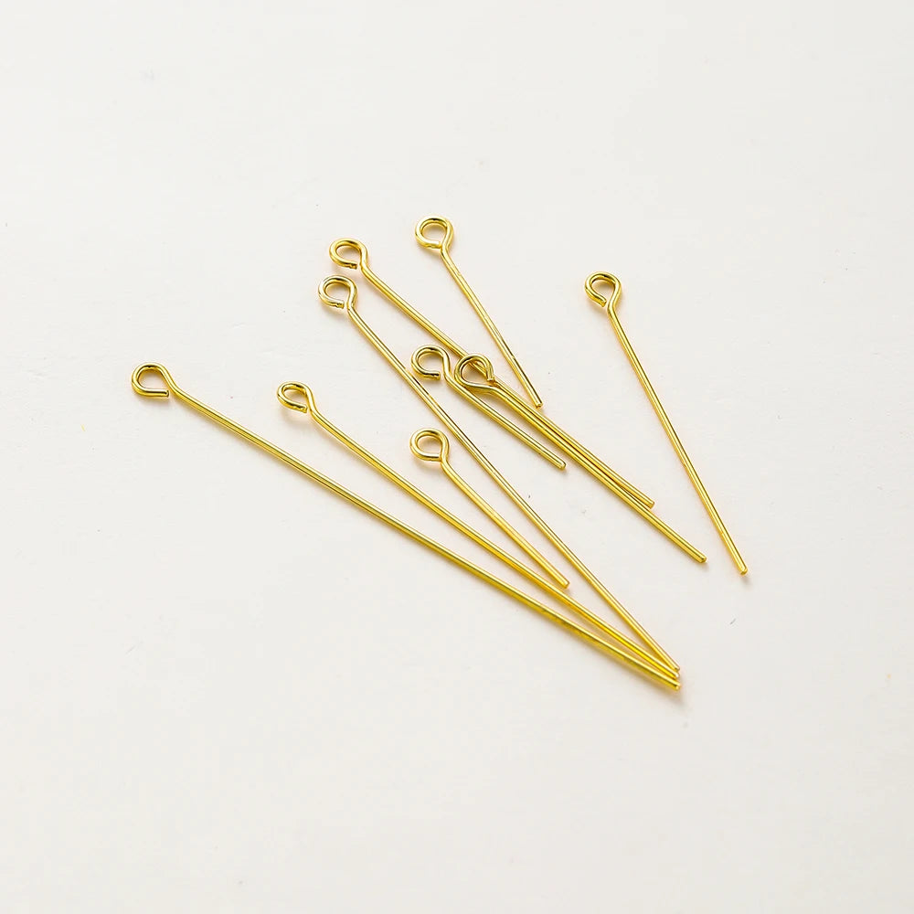 100-Piece 14K & 18K Gold Plated Brass Head Pins Set (16–50mm) – Ball, Flat & Eye Pins for DIY Jewelry Making & Crafts