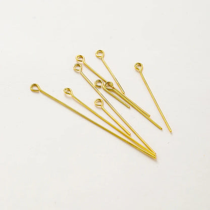 100-Piece 14K & 18K Gold Plated Brass Head Pins Set (16–50mm) – Ball, Flat & Eye Pins for DIY Jewelry Making & Crafts