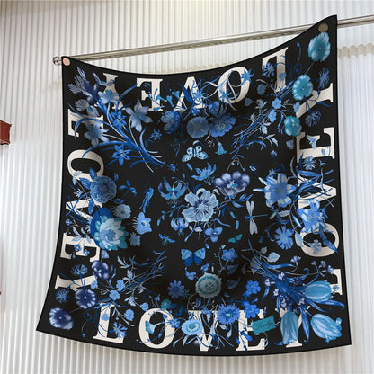 Foulard carré en soie 90 cm pour femme, motif floral, sergé de luxe, bandana, châle, hijab, cache-col, écharpe de tête