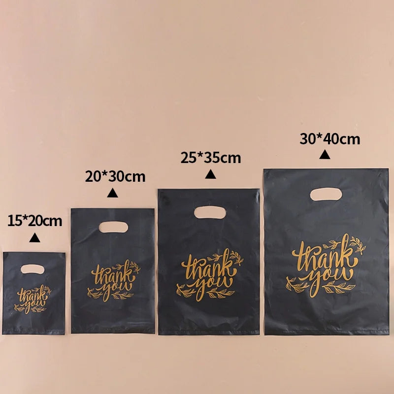 10/50/100 BOLSAS DE PLÁSTICO DE AGRADECIMIENTO – Bolsas de compras para pequeñas empresas, para bodas, cumpleaños, dulces, pasteles, tiendas minoristas y embalaje de regalos