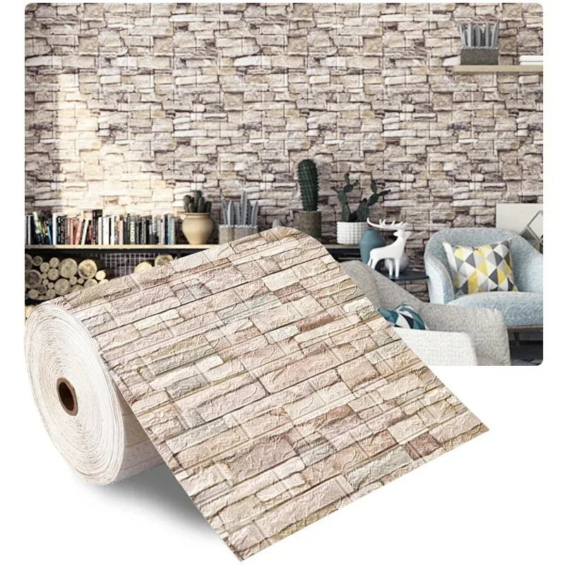 Papel tapiz de ladrillo de espuma 3D autoadhesivo – Paneles de pared impermeables despegables y pegables (70 × 1000 cm)
