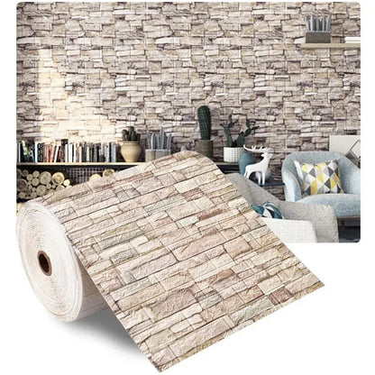 Papel tapiz de ladrillo de espuma 3D autoadhesivo – Paneles de pared impermeables despegables y pegables (70 × 1000 cm)