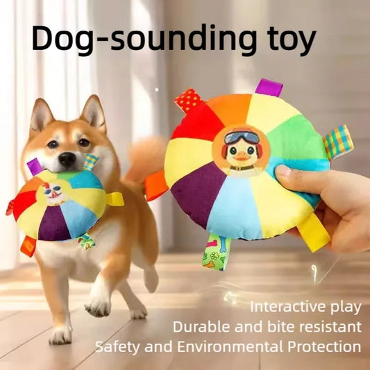 Plush Dog Disc Toy – Squeaky Bite-Resistant Chew Toy for Teeth Grinding, Boredom Relief, Self-Play & Energy Exercise