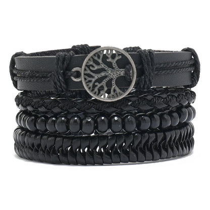 Bohemian Leather Bracelet for Men – Hand-Woven Wooden Bead Charm Bracelet | Vintage Fashion Jewelry Gift for Him