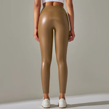 6 Color Autumn Winter Thin Velvet PU Leather Leggings Women High Elastic Waist Trousers Sexy Slimming Pants