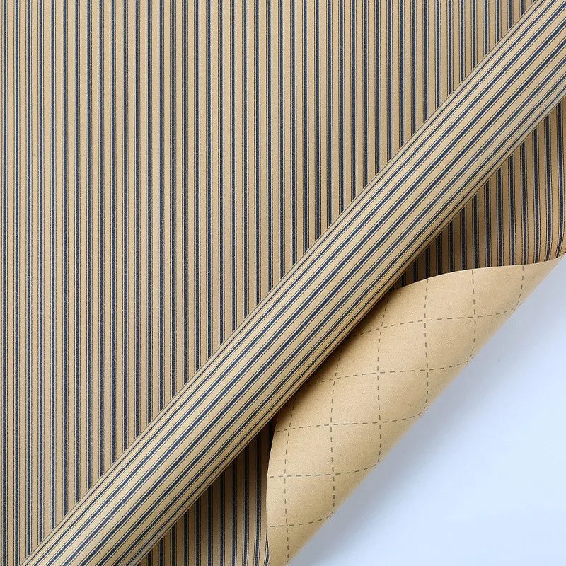 70×50CM Retro Blue Wave Gift Wrapping Paper – Grid & Sea Star Pattern Bouquet Packaging Paper for Men, Birthday Gifts & DIY Crafts