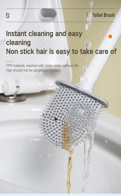 Juego de escobillas de inodoro de silicona – Limpiador de inodoro montado en la pared, kit moderno de cepillo de limpieza para WC, cepillo de silicona flexible con soporte de almacenamiento para baño y accesorios