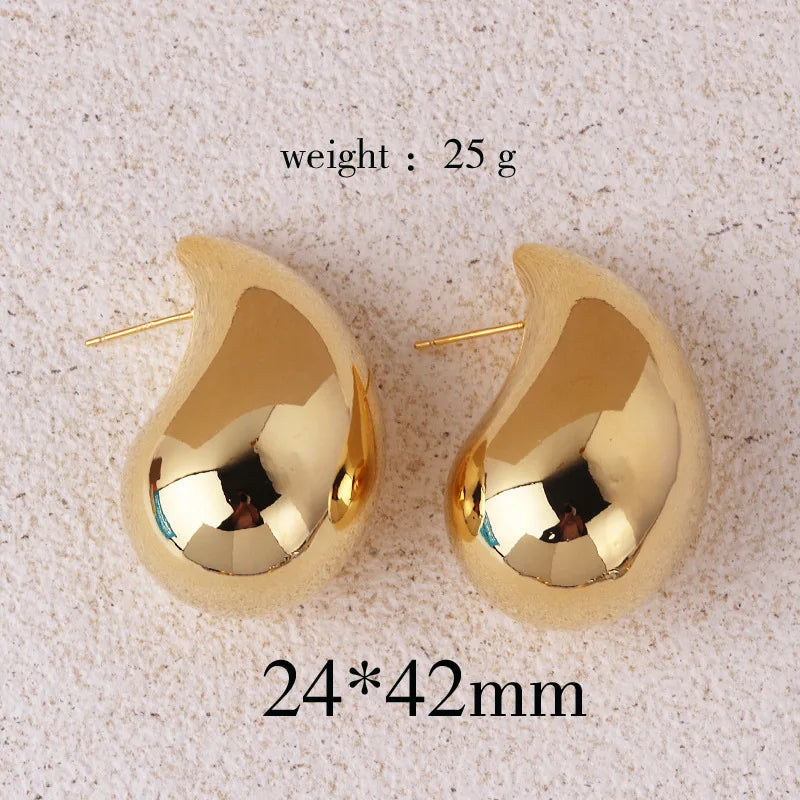 Pendientes de gota de agua gruesos en color dorado de moda 2024 – Pendientes colgantes de lágrima brillantes para mujer, accesorios de joyería de moda llamativos, pendientes de estilo personal y regalo