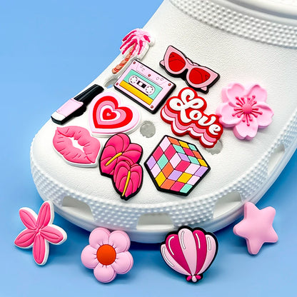 1/30PCS Girls' Shoe Charms – Flower, Perfume, Piano & Cassette Clog Pins in Pink, Cute Shoe Decorations for Women & Kids