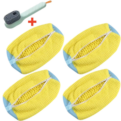 Shoe Washing Machine Bag with Cleaning Brush Set - Durable Reusable Laundry Bag for Sneakers, Running Shoes & Delicates (1, 2 or 4 Pack)