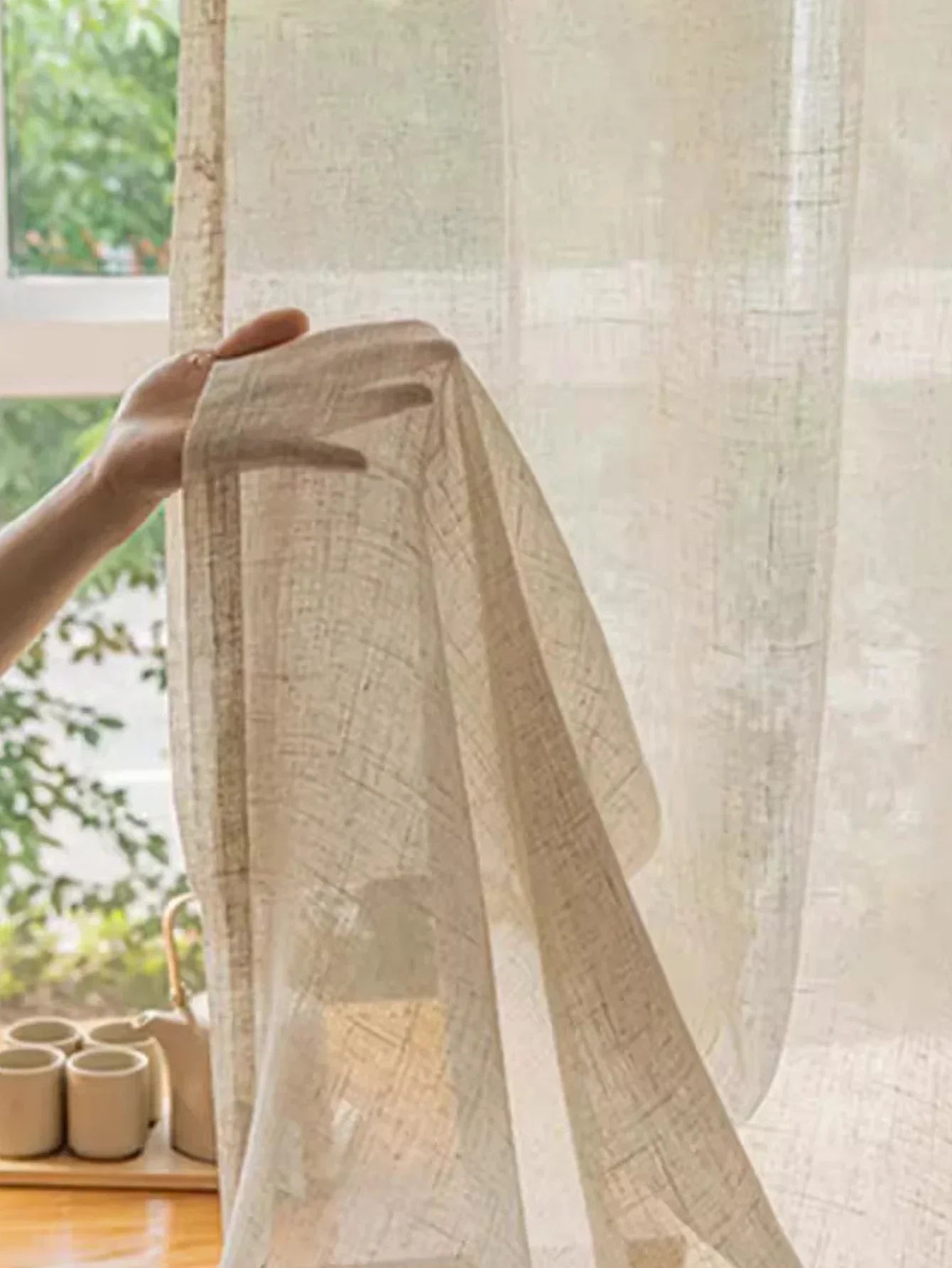 Voilages sur mesure aspect lin – Panneaux de fenêtre filtrant la lumière avec protection UV