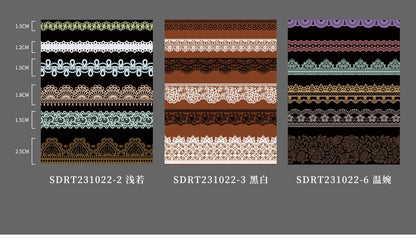 Juego de 6 rollos de cinta washi PET retro de encaje – Cinta adhesiva decorativa para diario, álbum de recortes, bullet journal y manualidades