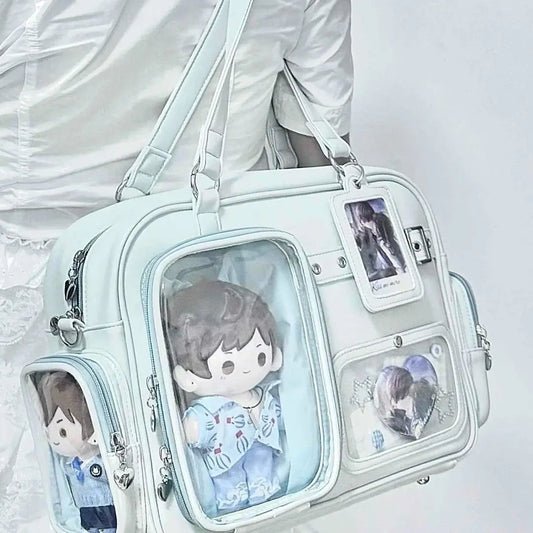 Bolso Harajuku Ita para Mujer – Bandolera de Piel Sintética de 20cm para Exhibición de Muñecos y Pines, Bolso Cruzado Preppy de Gran Capacidad, Bolso de Moda Kawaii para Uso Diario, Escuela y Viajes