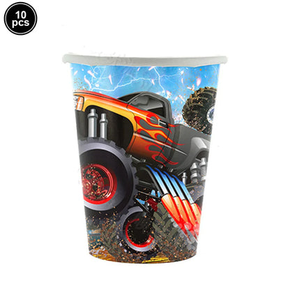Monster Truck Birthday Party Supplies – Disposable Plates, Napkins, Banner & Tablecloth for Kids' Boys' 2nd Birthday Decorations