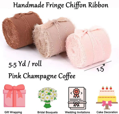 Ruban de soie en mousseline effilochée de 5 m – Ruban fait main déchiré pour bouquet de mariage et emballage cadeau