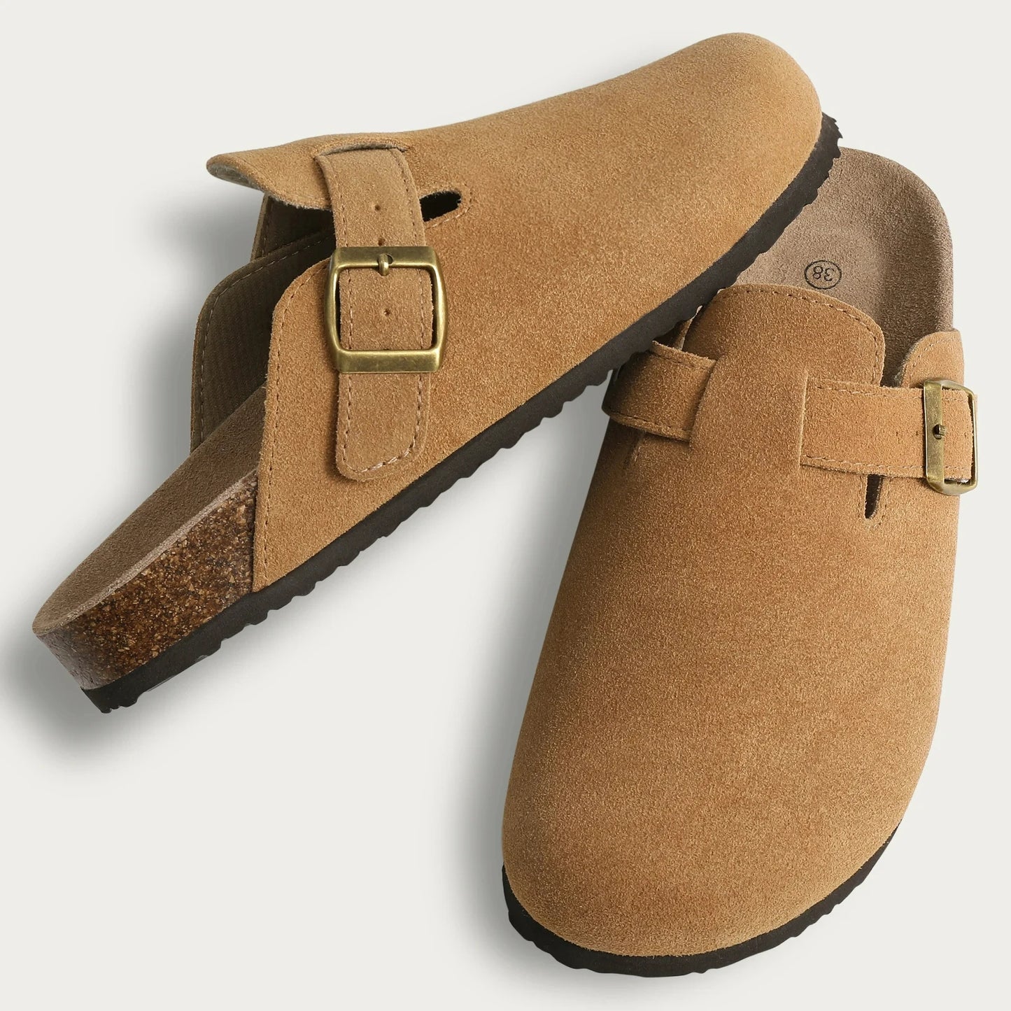Zuecos de ante Crestar Cork – Zapatillas tipo mules unisex antideslizantes con soporte para el arco del pie