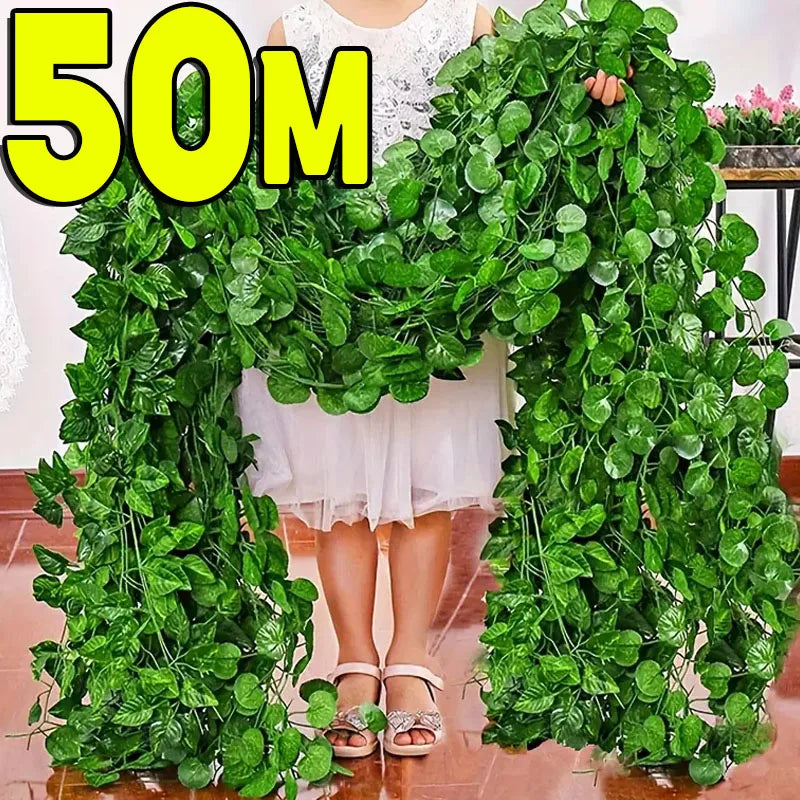 Artificial Ivy Vine Garland – Realistic Faux Green Leaf Rattan Creeper for Garden, Wedding Decor, Party Decorations, Hanging Plants & Home Decoration