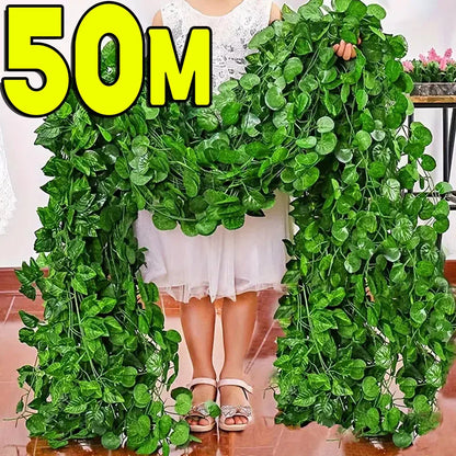Artificial Ivy Vine Garland – Realistic Faux Green Leaf Rattan Creeper for Garden, Wedding Decor, Party Decorations, Hanging Plants & Home Decoration