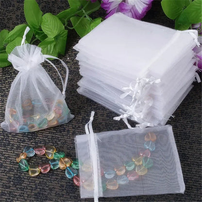 Bolsas de regalo de organza blanca de 20 a 100 unidades – Bolsas de joyería con cordón para recuerdos de boda, regalos de Navidad, empaques de dulces y accesorios para fiestas