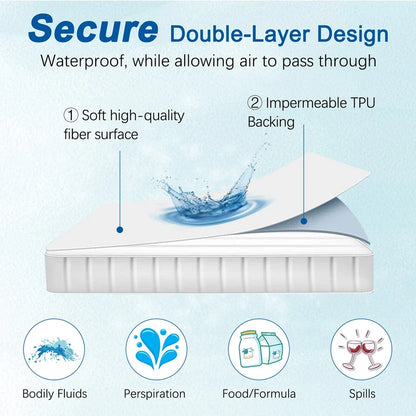 Protège-matelas 100 % imperméable – Housse de matelas ajustée avec bande élastique pour lits simples, doubles, Queen et King