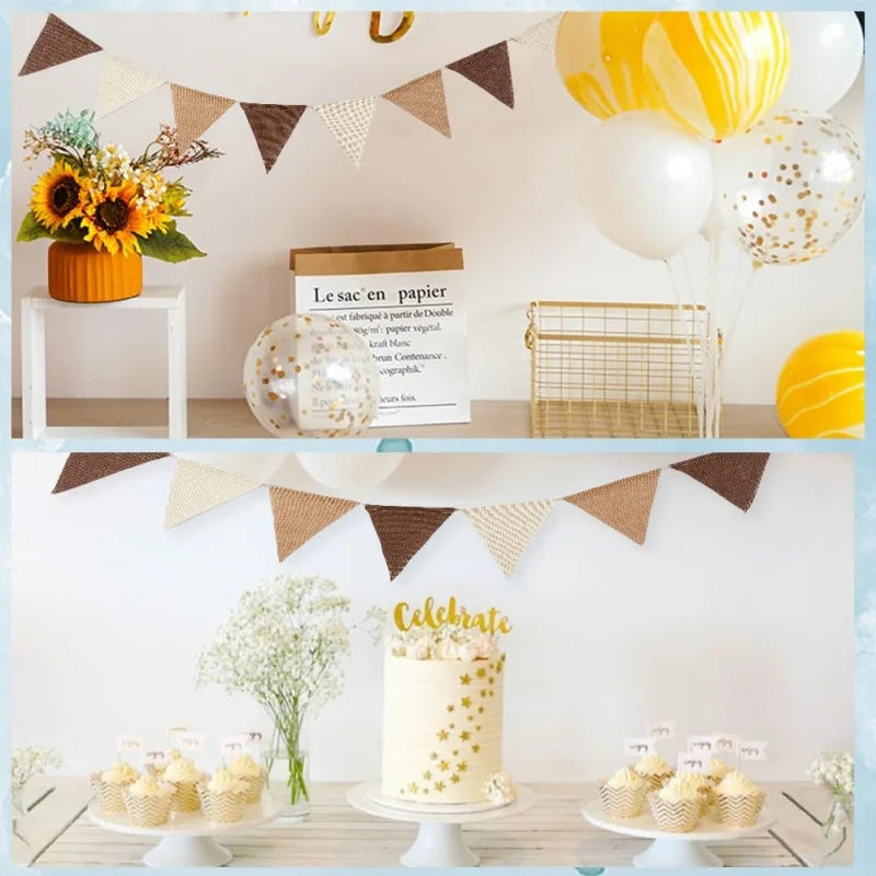 12FT Burlap Pennant Banner – Rustic Triangle Flag Garland for Weddings, Birthdays & Party Decorations
