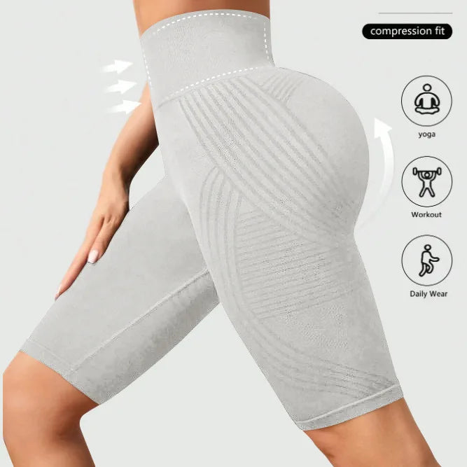 Women’s High Waist Seamless Slim Yoga Shorts Stretchy Push Up Butt Lifting Knitted Workout Running