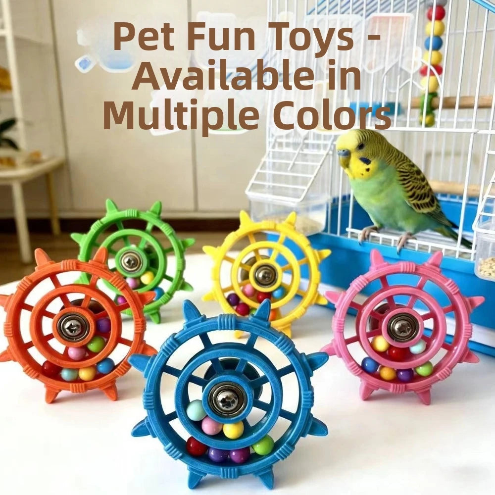 Rudder-Shaped Parrot Spinner Toy – Colorful Bead Rattle & Bite-Resistant Interactive Spinning Wheel Bird Cage Toy