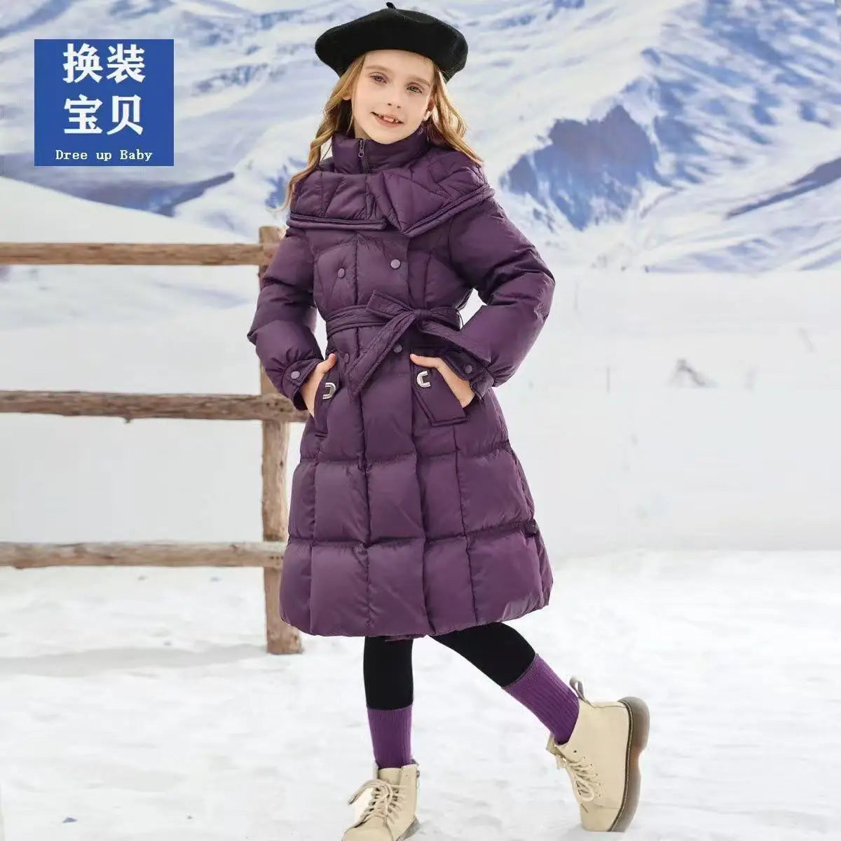 Girls’ Long Hooded Winter Coat – Thick Warm Cotton-Padded Jacket, Solid Color Snow Outerwear for Kids Ages 5–12