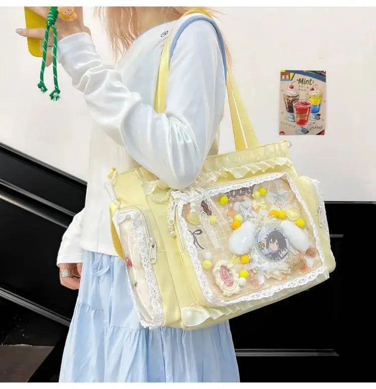 Bolsa Ita Japonesa Y2K para Mujer – Bonito Bolso de Hombro Transparente Lolita, Bolso Cruzado Grande de Exhibición DIY, Cartera de Moda Kawaii para la Escuela, Viajes y Uso Diario