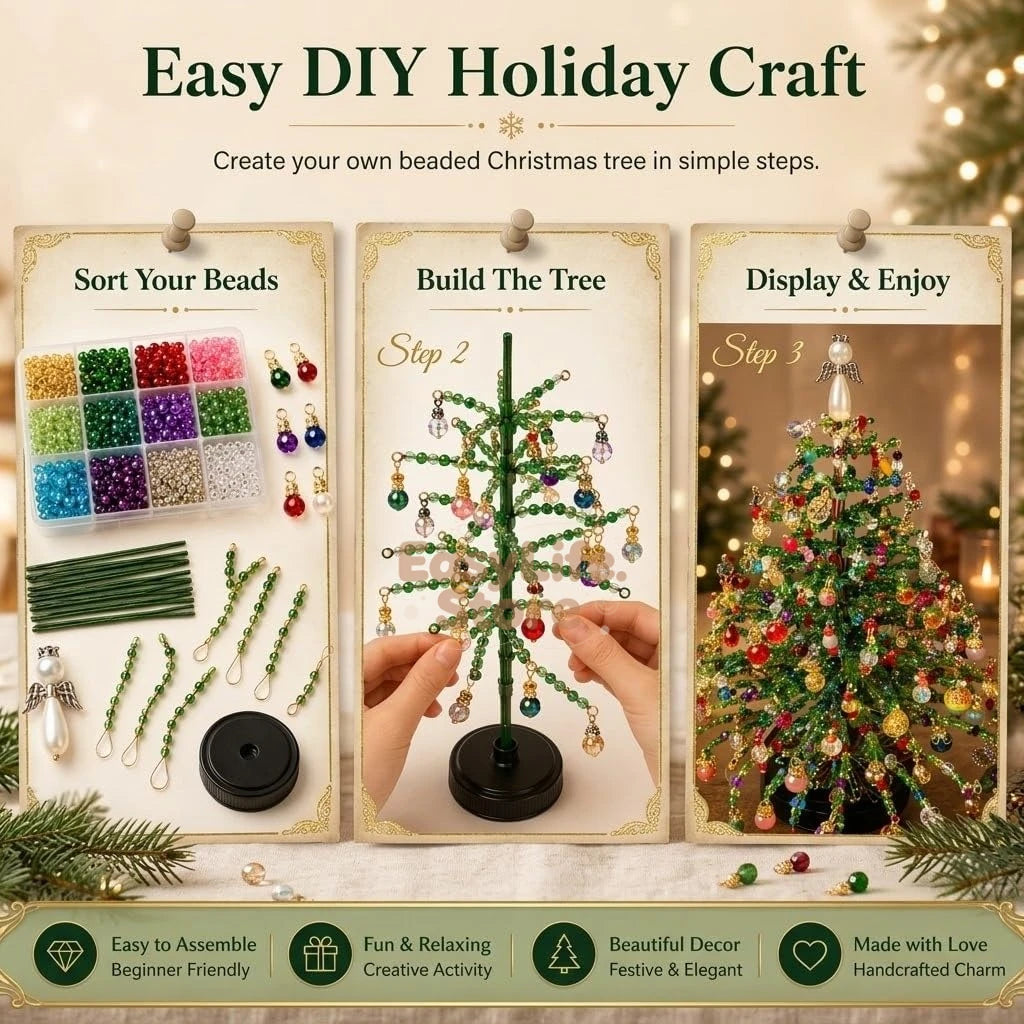 DIY Beaded Christmas Tree Kit – Crystal Bead Holiday Craft Set with LED Lights, Creative Home Decor & Gift for Adults and Kids