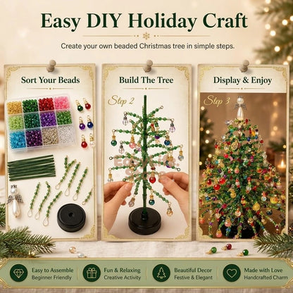 DIY Beaded Christmas Tree Kit – Crystal Bead Holiday Craft Set with LED Lights, Creative Home Decor & Gift for Adults and Kids