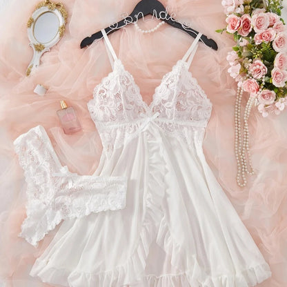 Chemise de nuit à col en V en dentelle pour femme – Robe de nuit en satin doux, vêtement de nuit et de détente confortable pleine longueur