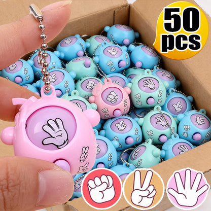 50PCS Funny Guessing Egg Mini Keychain Toys – Rock Paper Scissors Pendant Keyrings for Kids, Classroom Prizes, Birthday Party Favors & Gifts