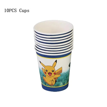 Pokémon Theme Birthday Party Decorations – Cartoon Pokémon Go Tableware Set (Cups, Plates & Pikachu Balloons) for Baby Shower & Party Favors