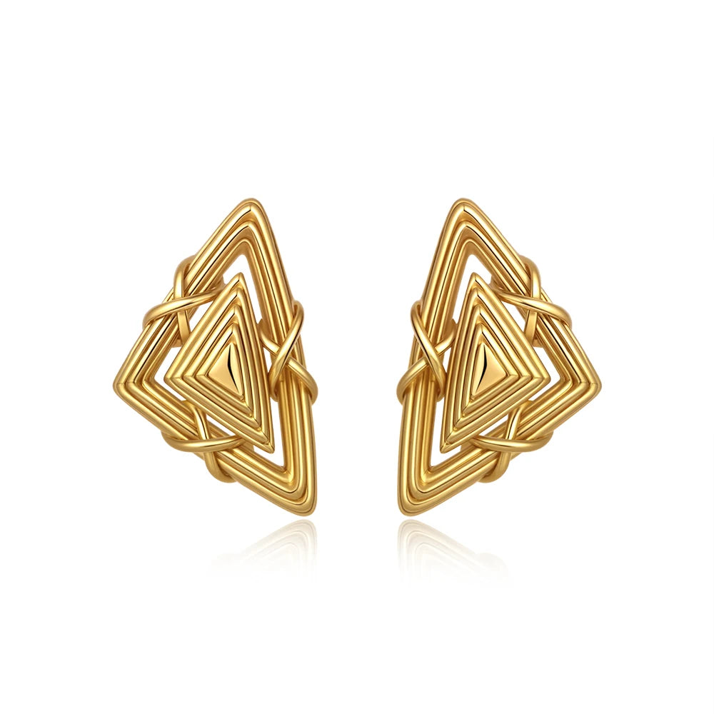 Pendientes de Moda Llamativos de Acero Inoxidable Chapado en Oro Círculo Geométrico Retorcido Vintage para Mujer