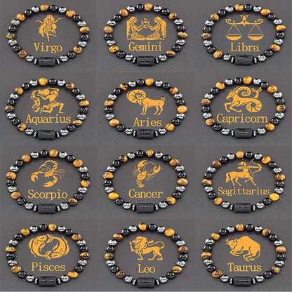 Pulsera de constelación de 12 signos del zodiaco – Brazalete con dije de astrología para hombres y mujeres | Regalo de joyería de amistad Aries, Virgo, Leo y Libra