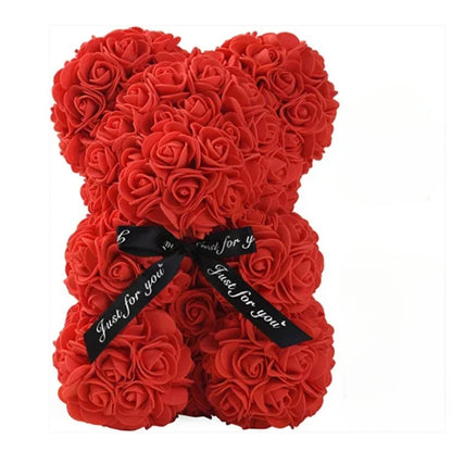 Ourson en roses artificielles – Cadeau fleur éternelle pour la fête des mères, la Saint-Valentin, les anniversaires et les fêtes.