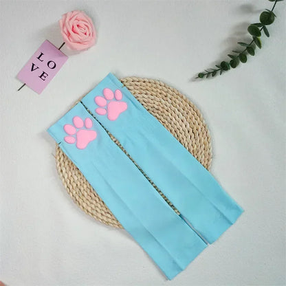 Cute 3D Cat Paw Fingerless Gloves – Soft Silicone Paw Sleeves for Women | Kawaii Sun Protection Fashion Accessory